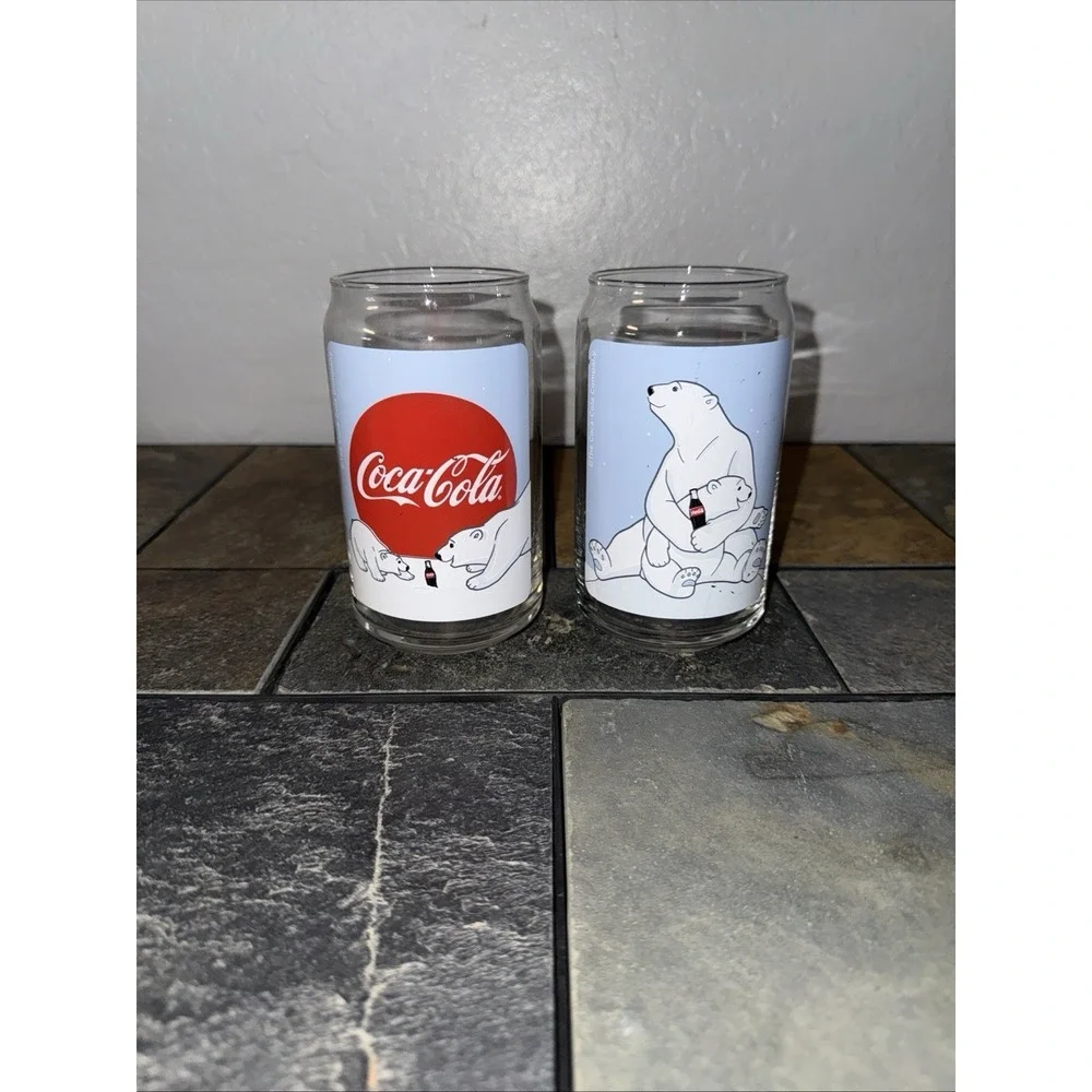 Rare Coca Cola Polar Bear Can Shaped Glasses Set